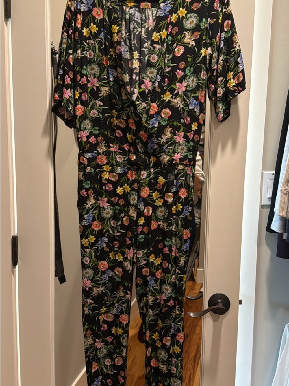 Gerard Darel Black Floral Wrap Jumpsuit